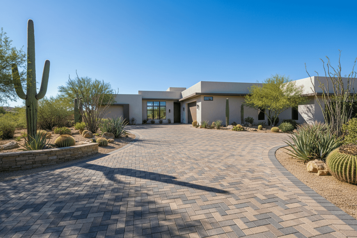 Curved paver driveway