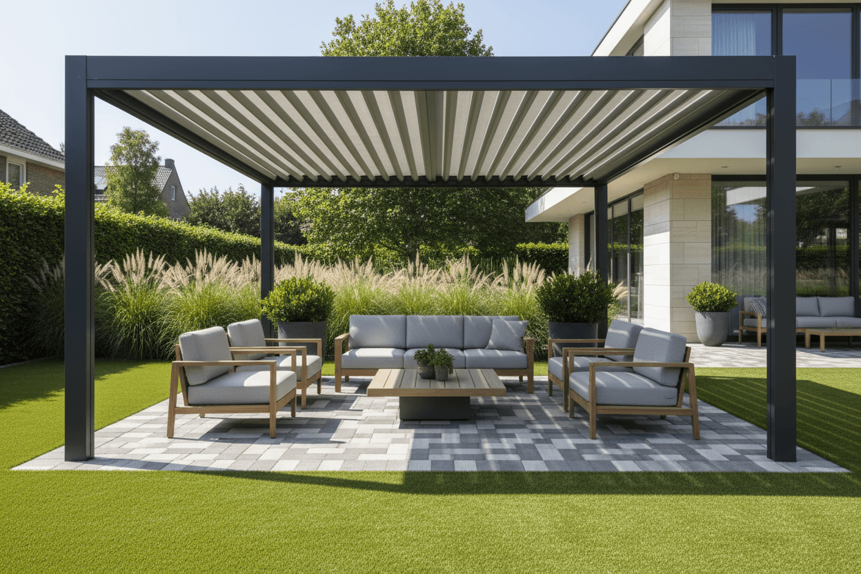 Pergola with retractable shade